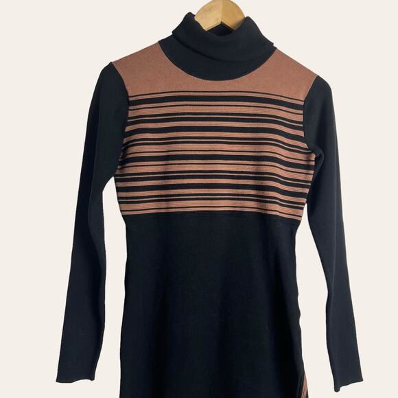 Toccin Blake Striped Ribbed Black Brown Turtleneck Sweater Dress Size S - Picture 6 of 15